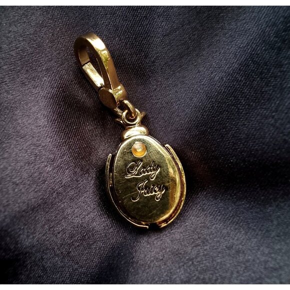 Juicy Courture Signed Red Enamel Ladybug Crown Crystal Inside Pendant - Picture 5 of 5